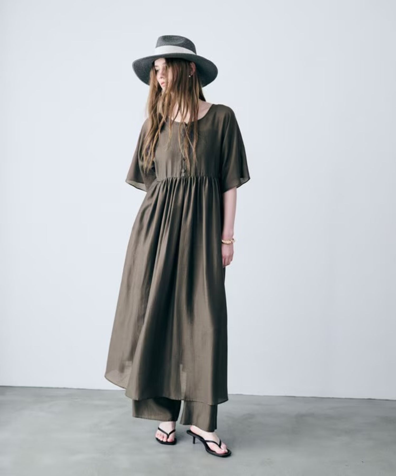 リヨセルシルクローンギャザーパンツ(トープ) セルロース / ウォッシャブル / 手洗い可 / ウエストゴム / PRUVLM0405