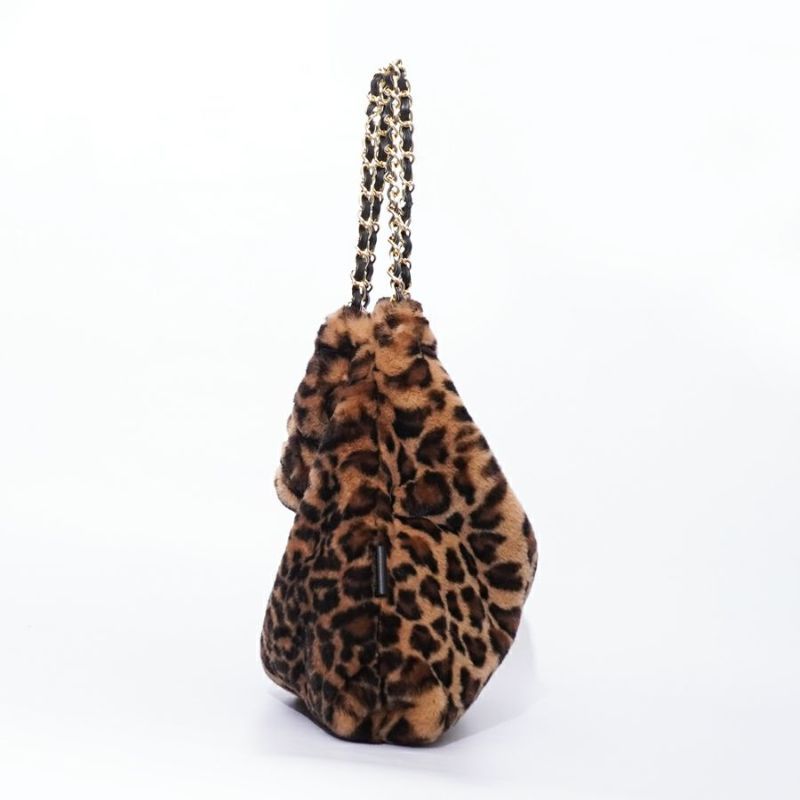 エコファートートバッグ(Leopard beige(Black) ) ポリエステル /  マグネット開閉 / チェーンショルダー /  V-8924