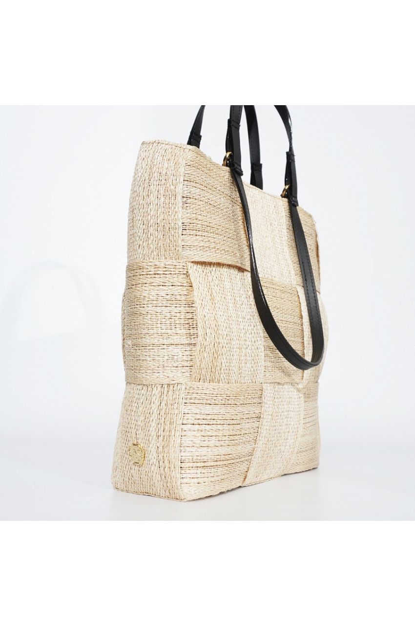 MIRO / V-8712 / Natural（Black）アバカ / 牛革 / トートバッグ（ナチュラル / ブラック）ミロ / マグネット開閉 / 内側キャンバス地 / 天然素材 / A4サイズ【正規販売店】