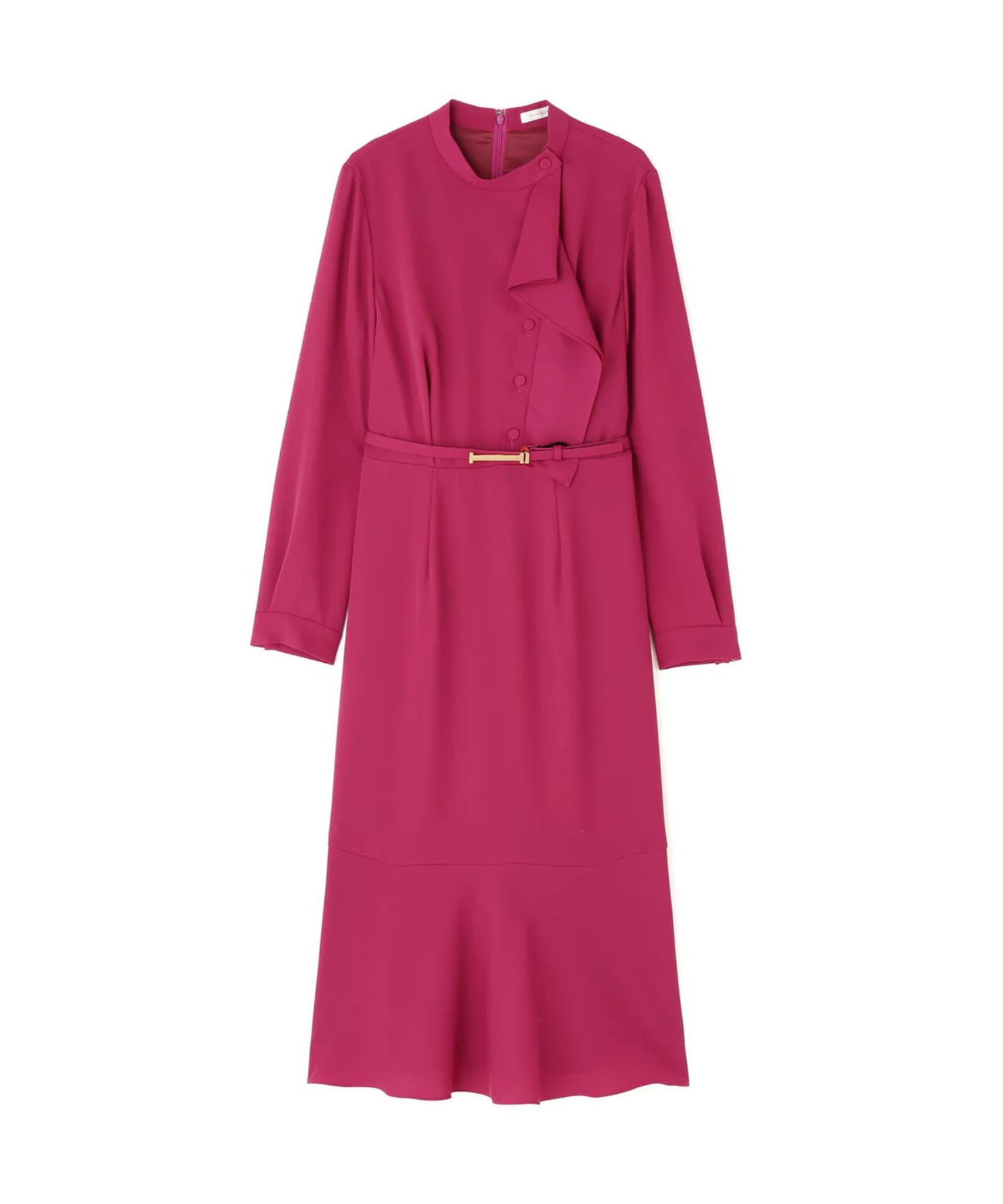 スタンドラッフルマーメイドワンピース(マゼンタ)ストレッチ無し / 身頃、スカートに裏地付き / 後ファスナー / ふくらはぎ真ん中くらい丈 / 0316140129