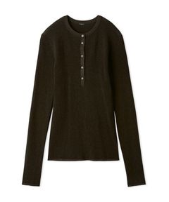 ヘンリーネックシアーリブニットプルオーバー (BRW) 綿 / ラメ / シェルボタン / 伸縮性有り / 09WNT254108