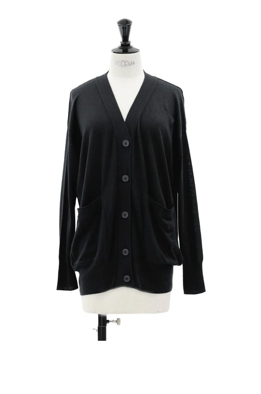 capsule Silk cashmere cardigan with pockets (BLACK) シルク / Vネック / 静電気防止加工 / 手洗い可 /CT24118