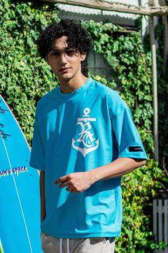 オーバーサイズラッシュガードTシャツ (ブルー) ポリエステル / ロゴプリント / UVカット  / ウォッシャブル / RC32-T-011