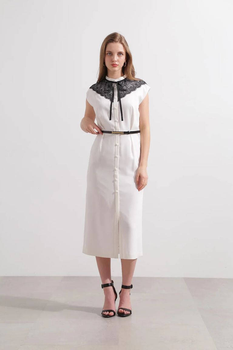 BEIGE, ベイジ レース トリアセテート ボックスワンピース 4