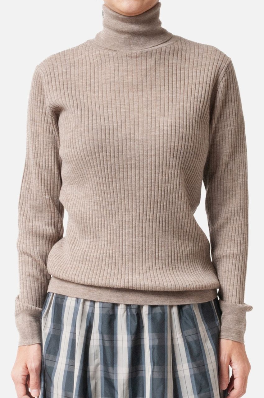 Turtleneck Rib Knit (ベージュ) 毛 / フィット感有り /Biella Yarn/ 柔らかい   /FN242-11451