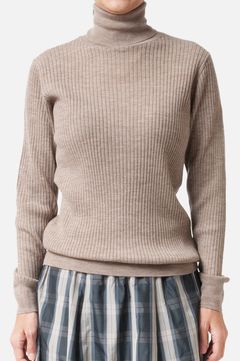 Turtleneck Rib Knit (ベージュ) 毛 / フィット感有り /Biella Yarn/ 柔らかい   /FN242-11451