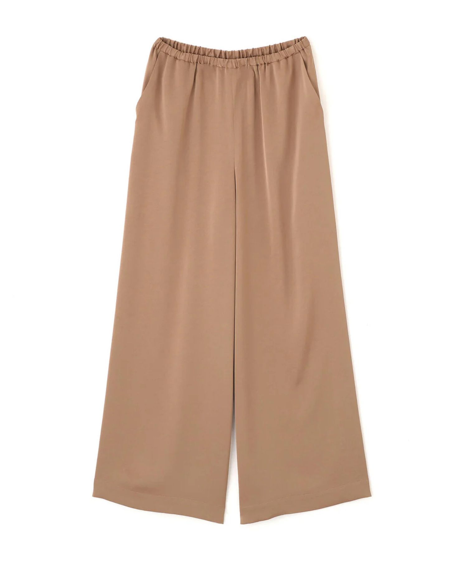 サテンワイドパンツ(キャメル)ポリエステル / ストレッチ性あり / ショート丈裏地付き / 前ポケット×2 、後ろ飾りポケット×2 / ウエストゴム ＋共ヒモ / 0316130223