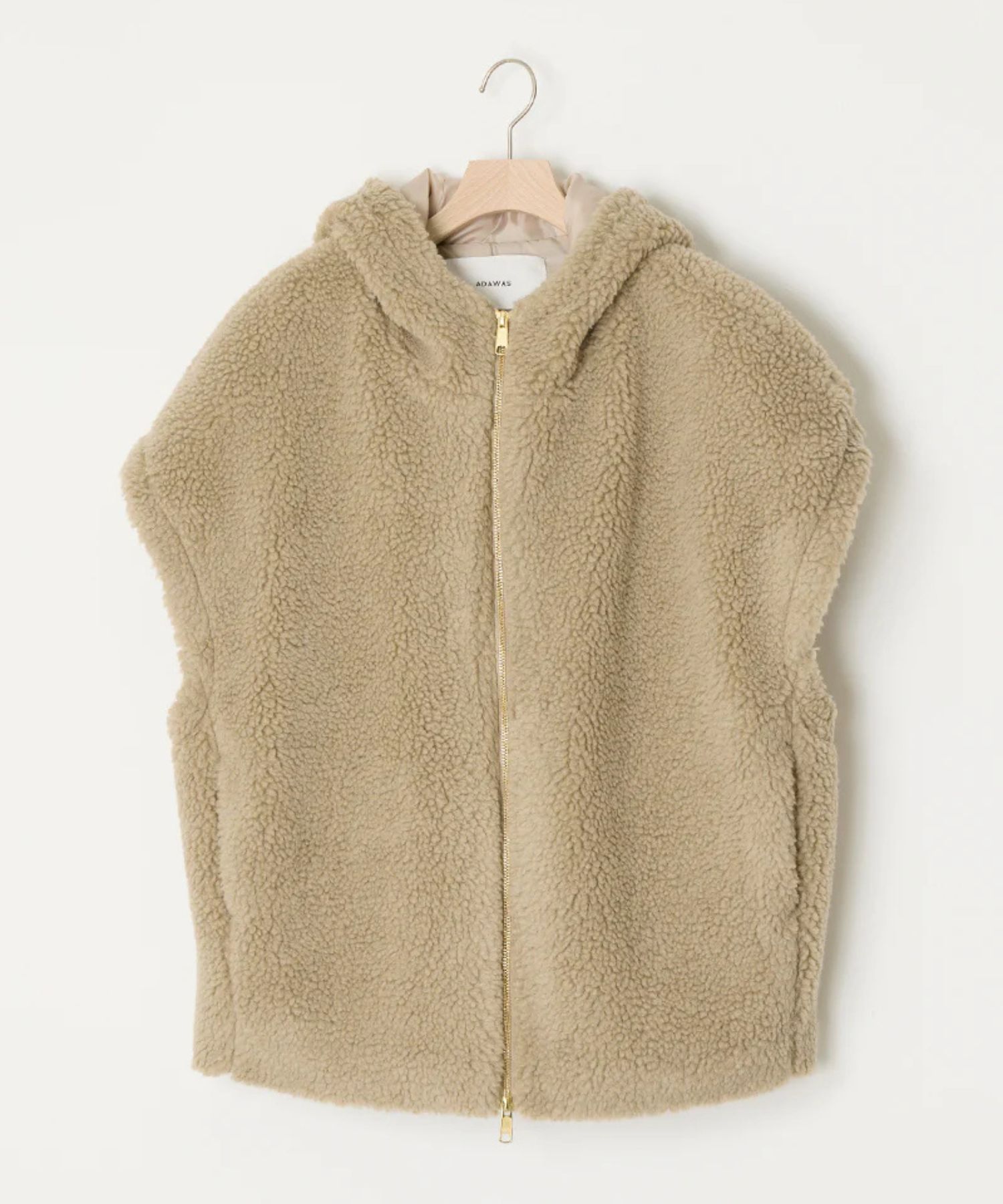 BOA HOODIE VEST (BEIGE) ポリエステル / オーバーショルダー / ダブルジップ / ウールブレンドボア / ADWS-501-35