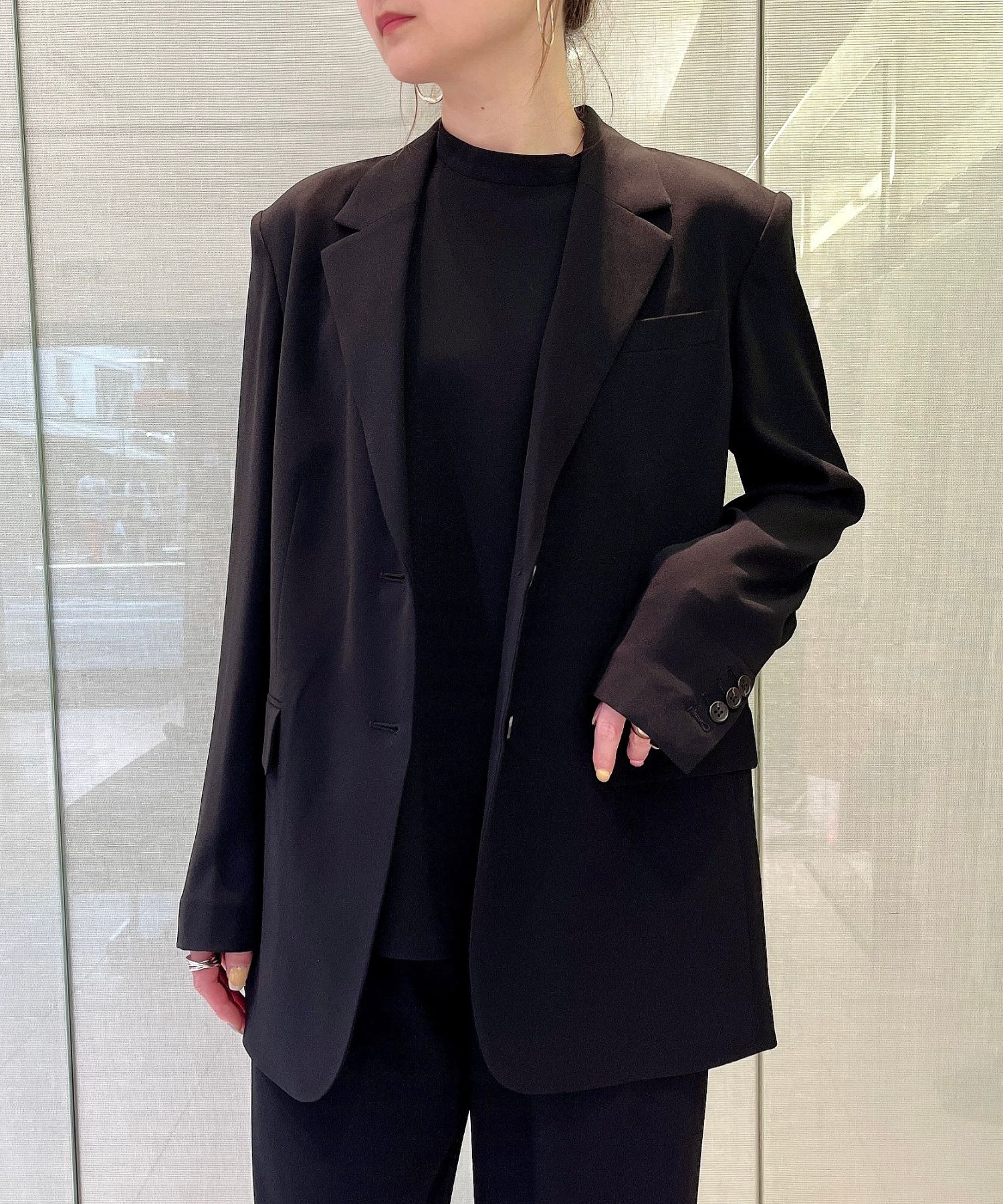 Satin Crepe Straight Blazer(ブラック) / トリアセテート / ウォッシャブル / 01-5204102