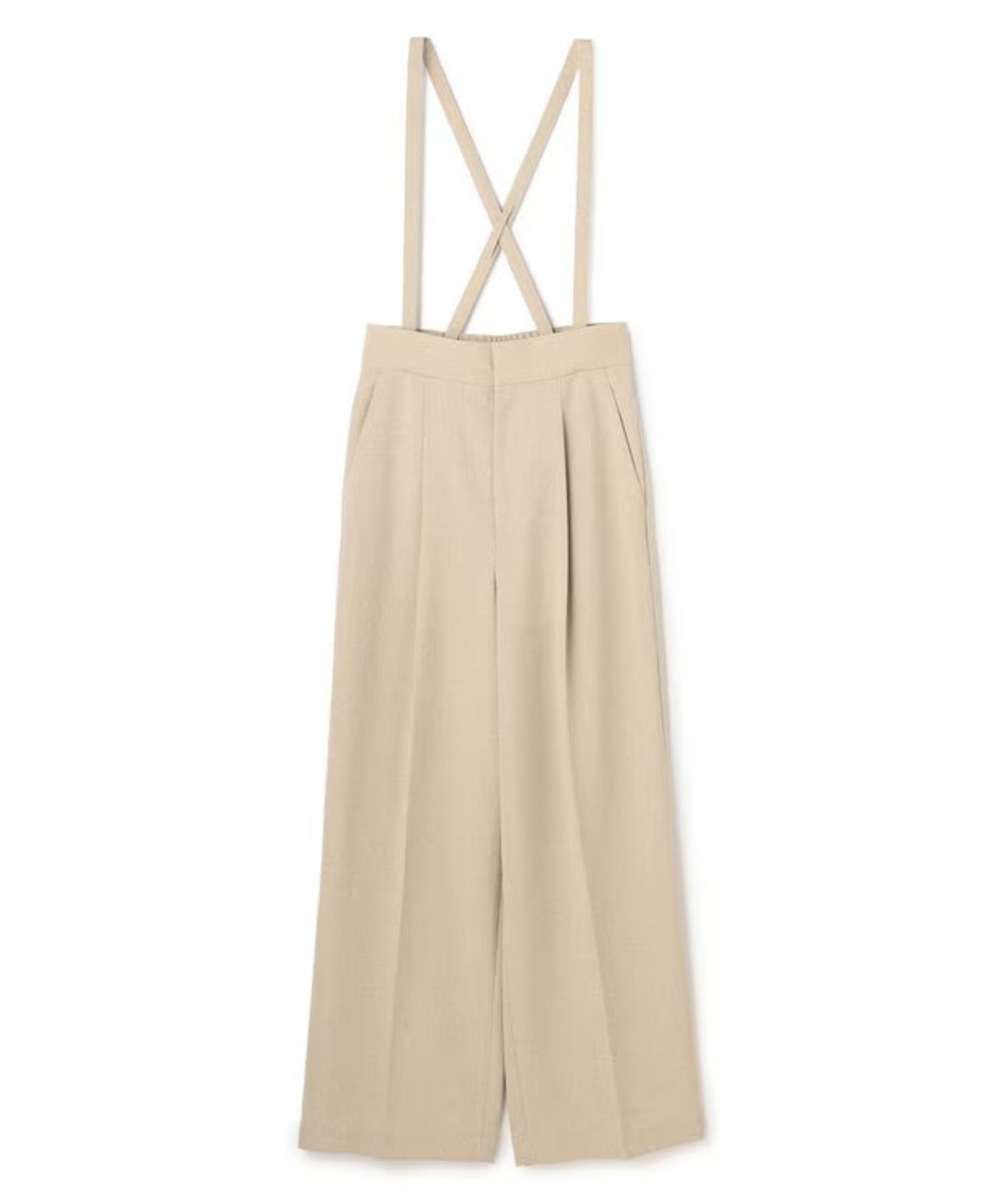 ウォッシャブルドライサップワイドパンツ(シャンブレーベージュ) ポリエステル / サスペンダー付き / ハイウエスト / センタープレス / バックスタイルゴム / PRUVLM0401