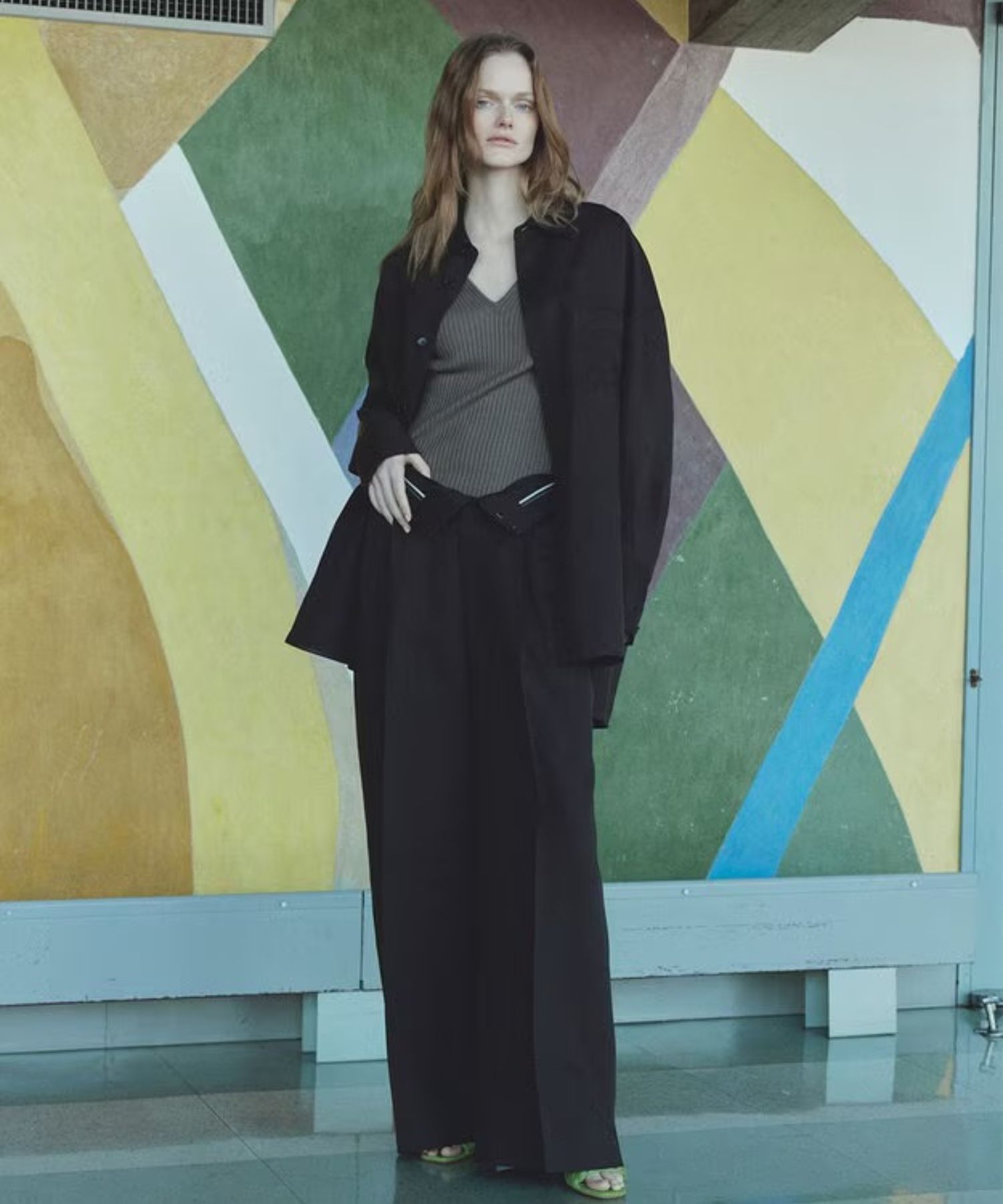 リヨセルライトリネン ワイドトラウザー(ダークブラウン) / 再生繊維 / ハイウエスト / ワイドシルエット / PRUVLS0305