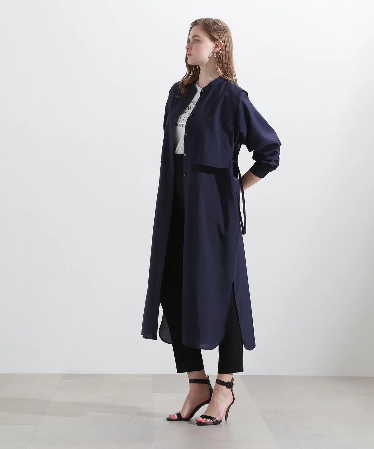 レイヤードシャツワンピース (ネイビー) / ポリエステル 100% / ウォッシャブル / 0315140305