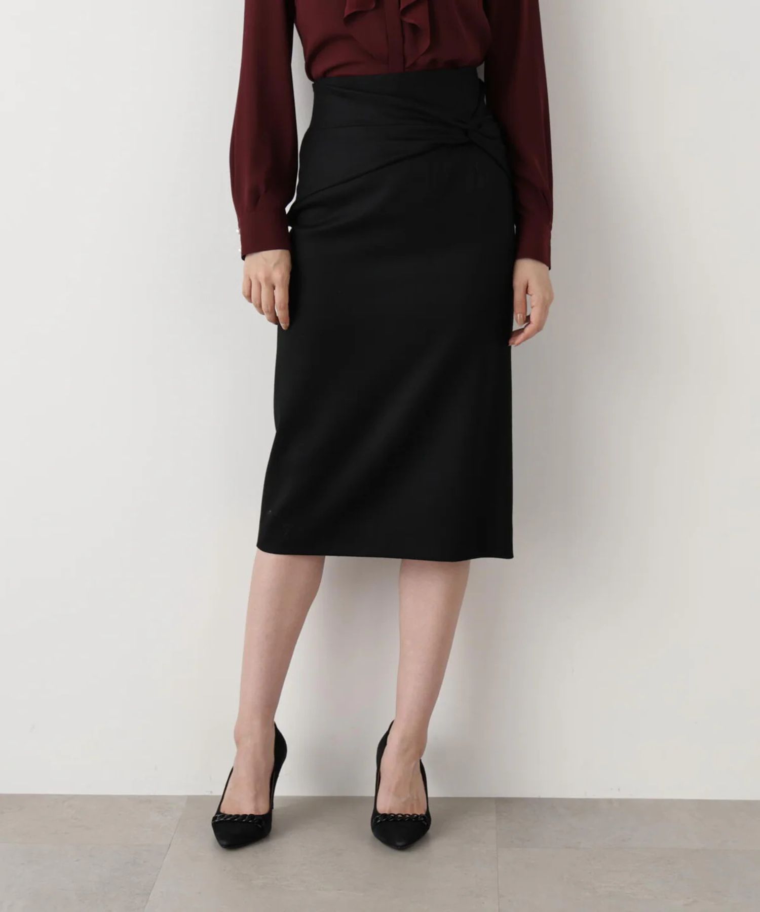 クロスウエストジャージスカート(ブラック)毛 / 裏地付き / 後ファスナーあき / 後ベンツあり / 0315220107