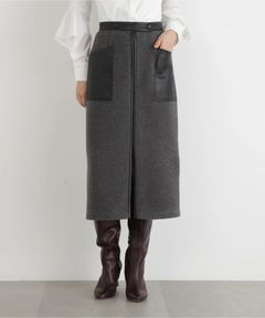 ウールレットジップスカート(ミディアムグレー)ポリエステル100% / 裏地なし / 前スリット / 0315220106