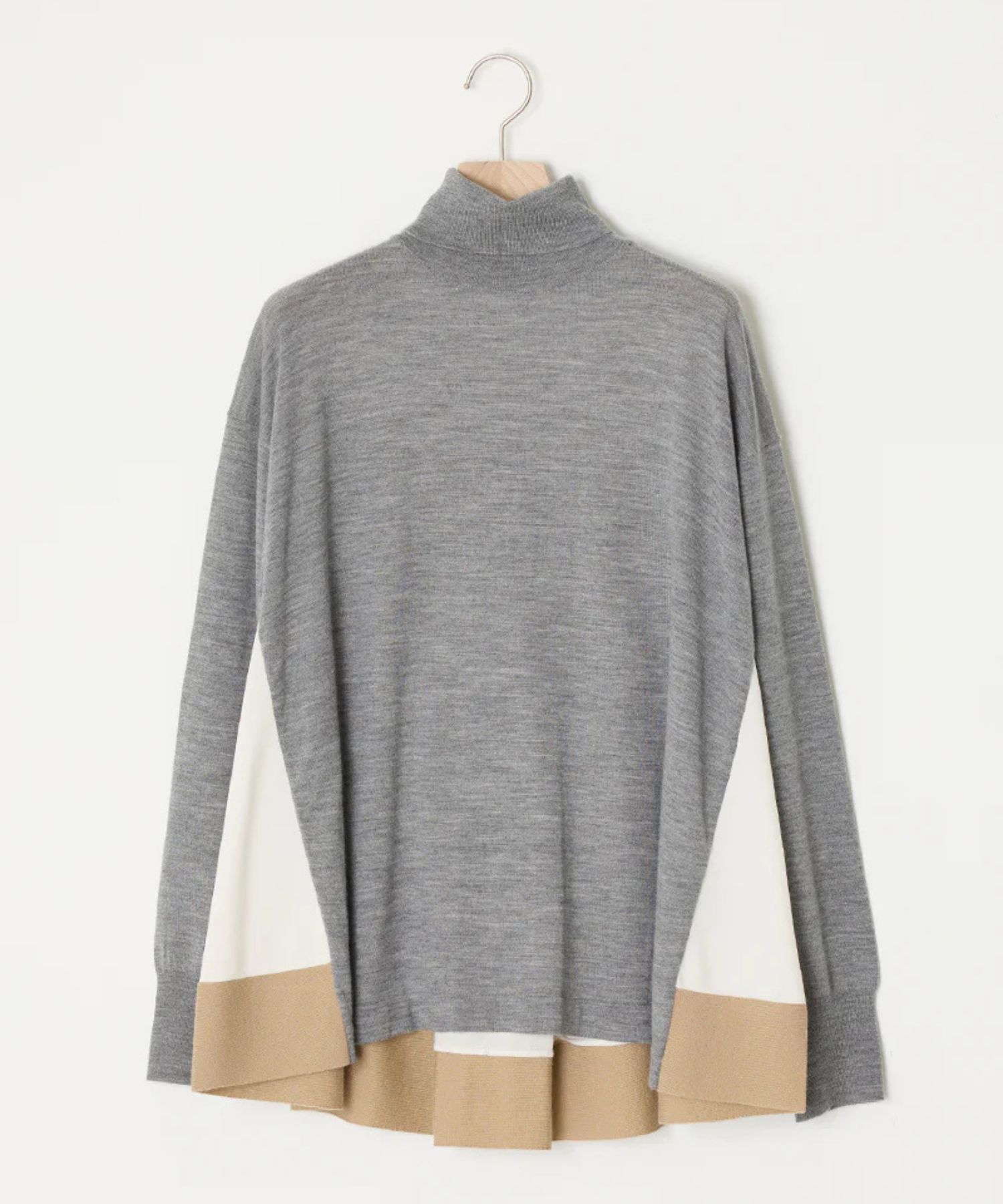 EXTRAFINE MERINO WOOL TURTLE-NECK (GREY) 毛 / フレアシルエット / 後身頃スパンローン /タートル  / ADWS-501-31