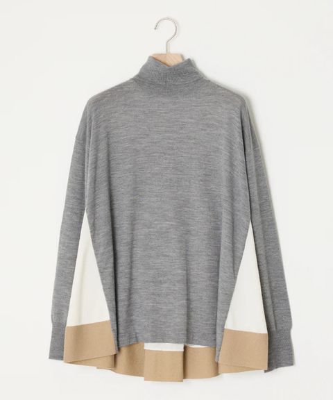 EXTRAFINE MERINO WOOL TURTLE-NECK (GREY) 毛 / フレアシルエット / 後身頃スパンローン /タートル  / ADWS-501-31