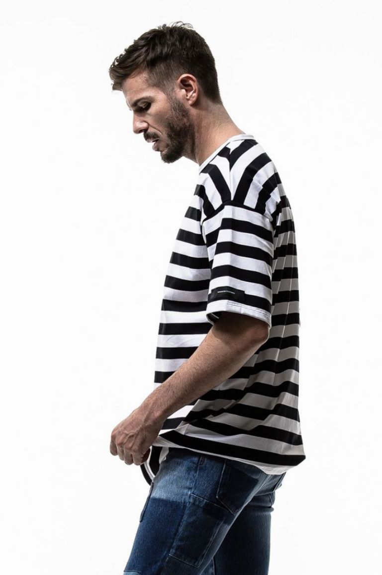 オーバーサイズ クルーネックカットソー / loose jersey tee / ボーダー(太ピッチ) - ボーダー(太ピッチ) - 1
