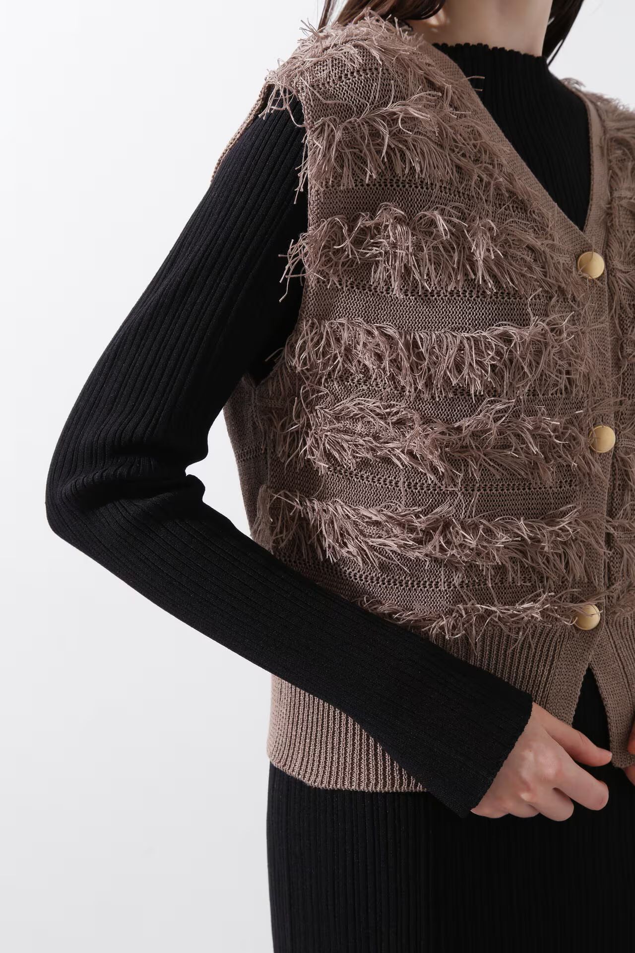 レイヤードニットワンピース (ベージュ) / ワンピースとジレのセット販売 / ストレッチ / ウォッシャブル / 0315147212