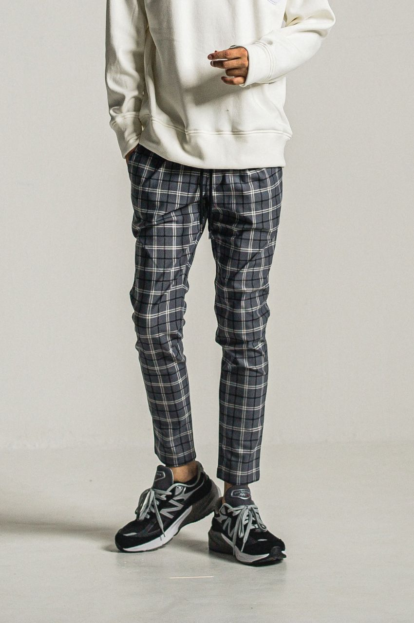 CHRIS EASY HEAT TUCK PANTS (CHECKGREY) ナイロン / スラッシュサイドポケット / 裏起毛 / ベルトループ / RC34-ST-016HT-2