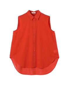 ドビーストライプ ノースリーブレギュラーカラーシャツ (レッド) コットン / シアー / ラウンドテール / 手洗い可 / 12-01-52-01502