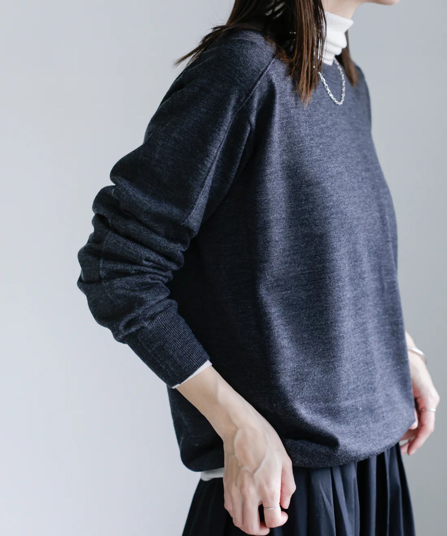 Re Stock Rws wool crew neck pullover (B.NAVY) ウール/ 静電気防止 加工 / クルーネック  / 手洗可 / CT22391