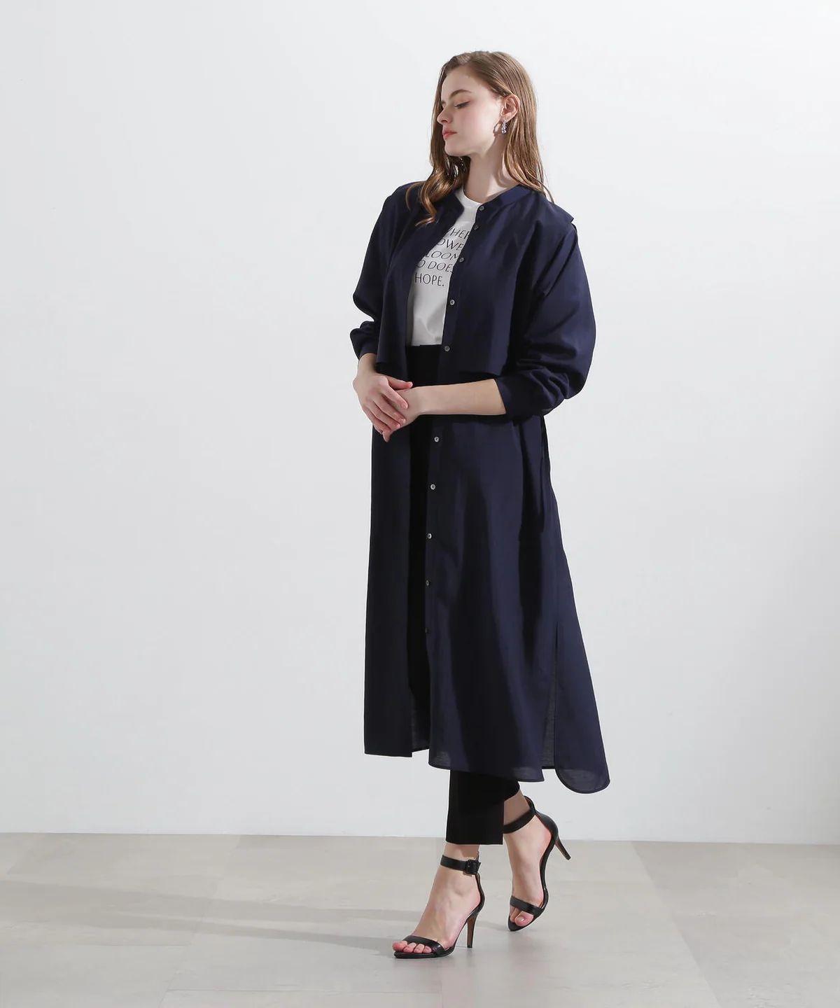 レイヤードシャツワンピース (ネイビー) / ポリエステル 100% / ウォッシャブル / 0315140305