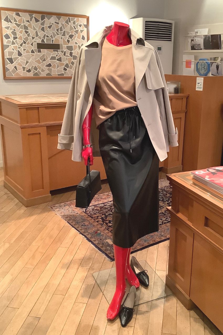 Eco Leather Drawstring SKT L / エコレザードローストリングスカート