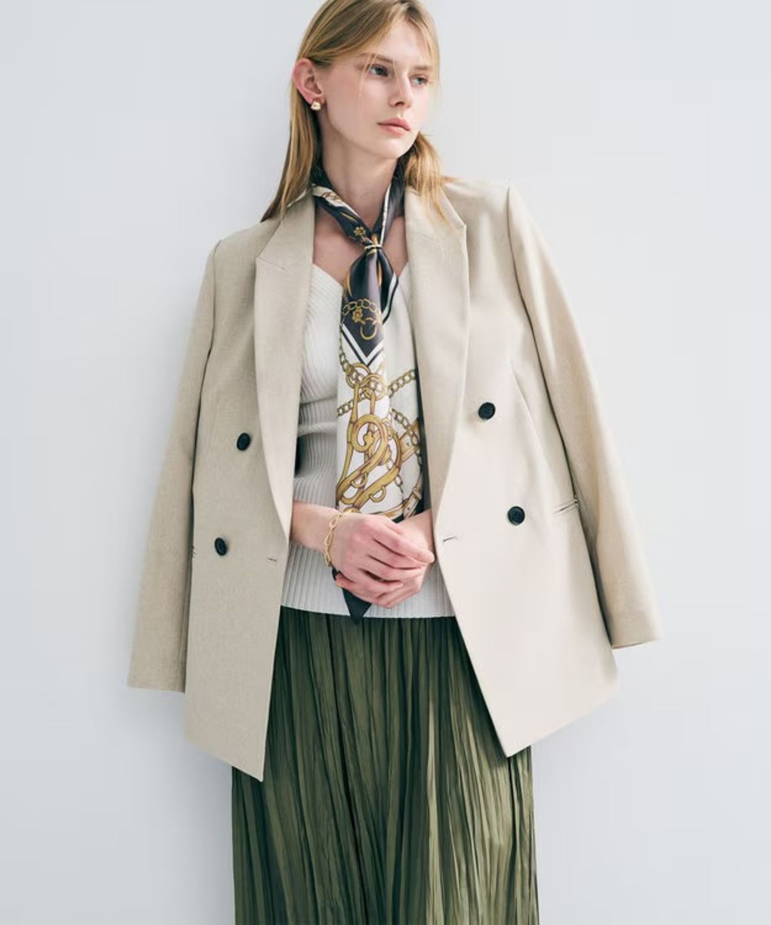 ウォッシャブルドライサップジャケット(シャンブレーベージュ) ポリエステル / ボクシーシルエット / JKUVLM0400