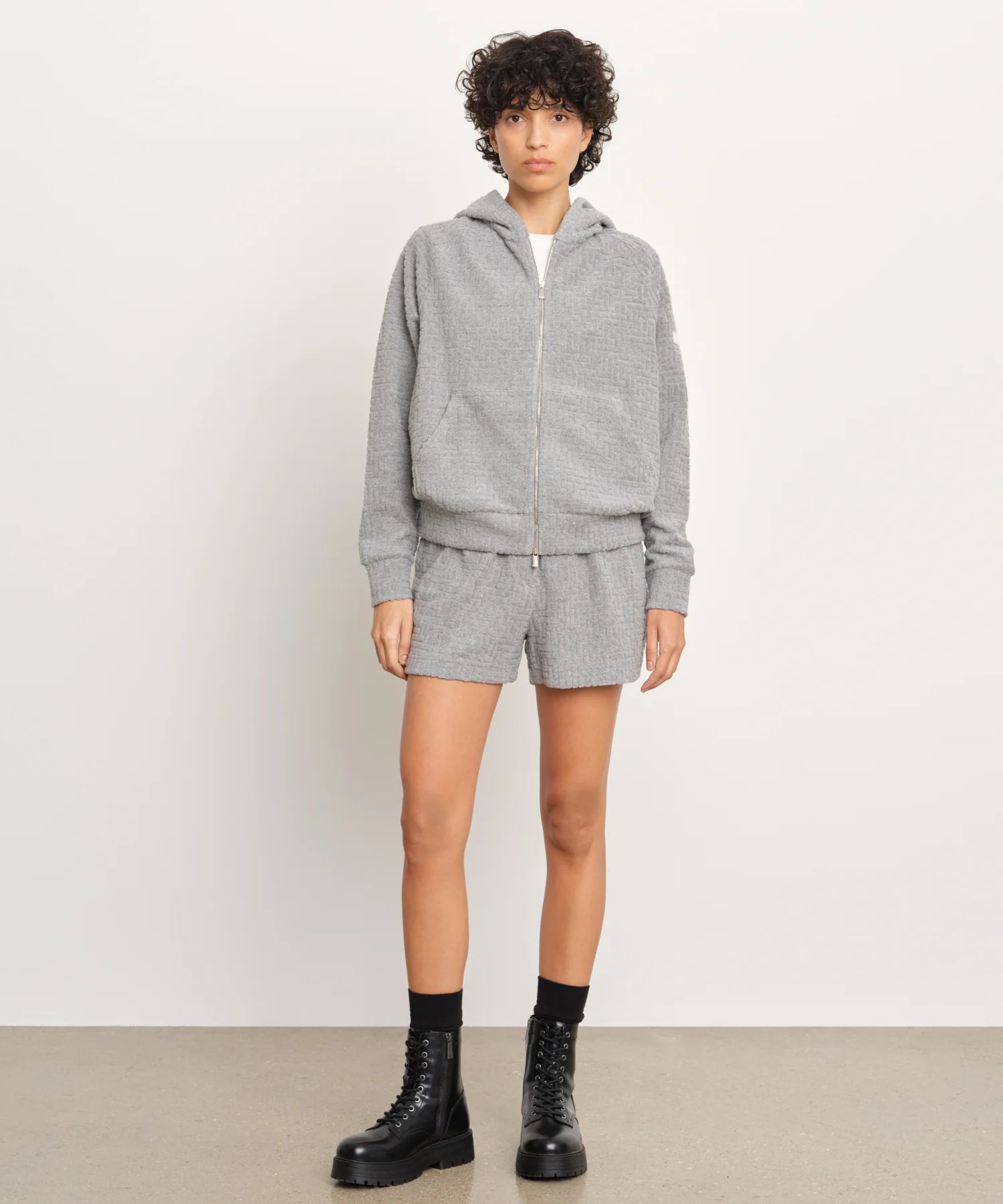 BIANCA ビアンカ パーカー (グレー) 綿 / モノグラム柄ジャカード/ パイル素材 /メタルファスナー /  LCKZ0471063588