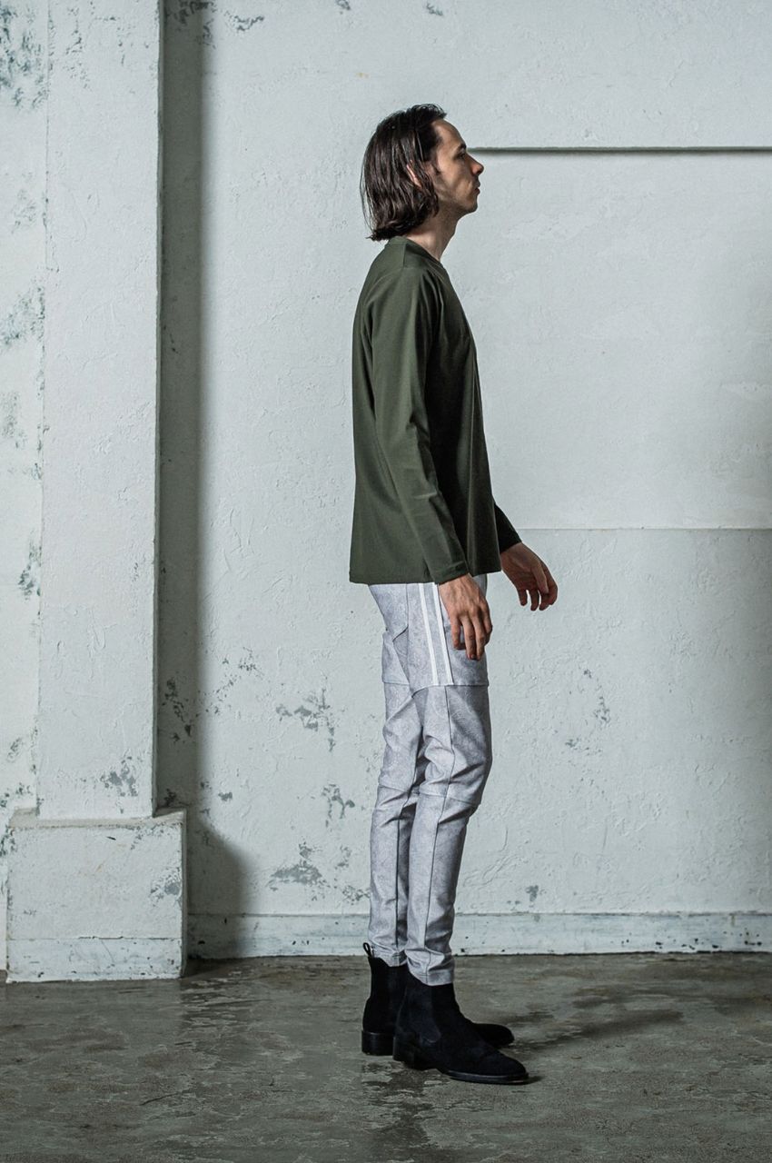 nylon longsleave Tee (カーキ) ナイロン /ボックスシルエ ット / 速乾性 / ストレッチ /  RC35-T-010