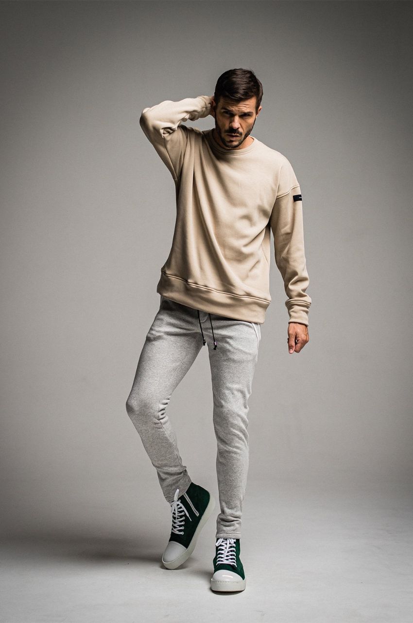 ID BACKROGO VELOURS FLEECE DROP TRAINER / IDバックロゴ裏起毛ルーズトレーナー