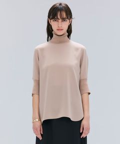 FLEUR/ニットコンビハイネック半袖ブラウス(Beige)トリアセテート / ウォッシャブル / 手洗い可 / BLCWGA0214