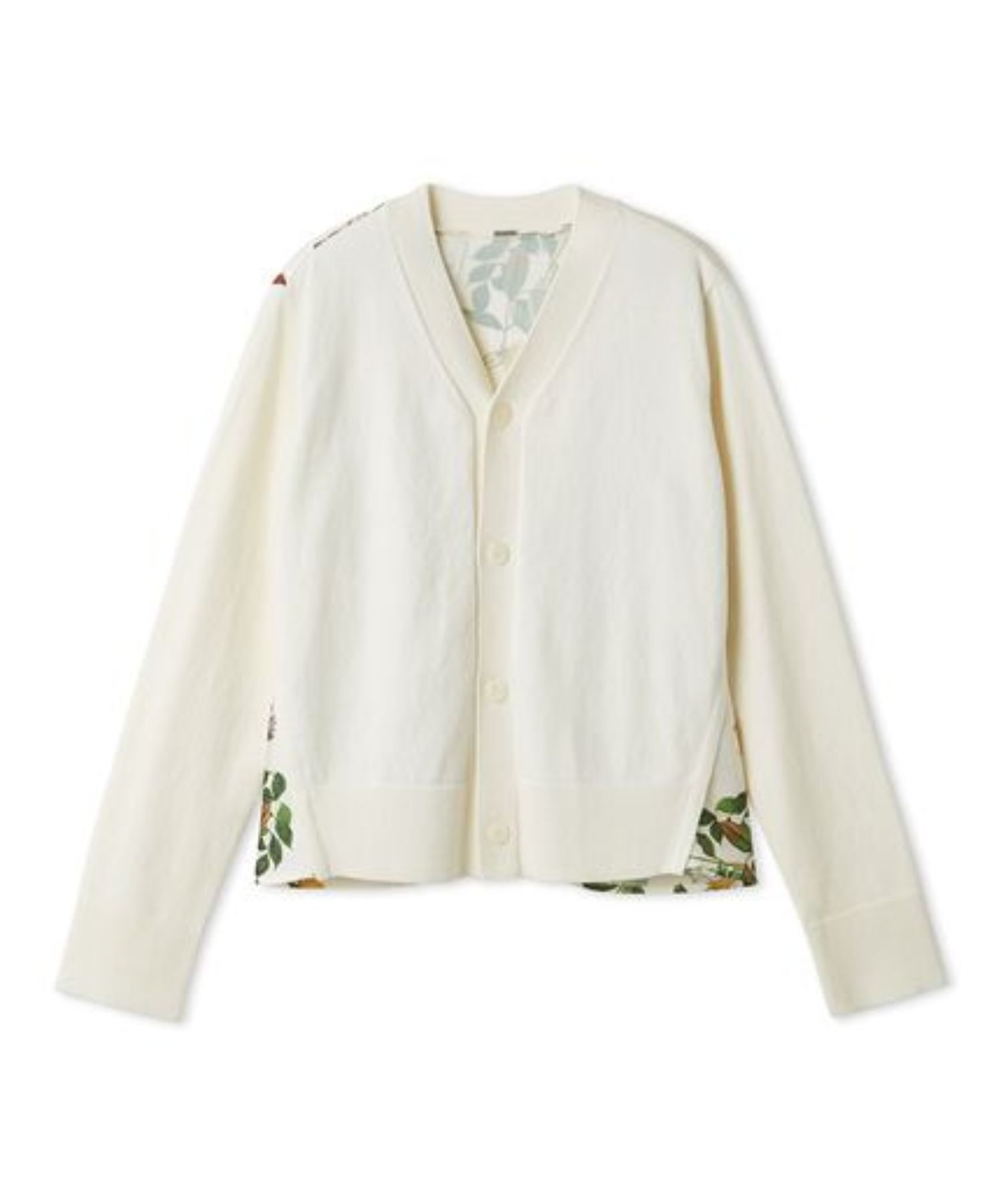 カシミヤコットンボタニカルドッキングカーディガン ( IVR ) 綿 / Vネック / カシミヤ混のコットン糸 / 後身頃サテン生地 / 手洗可 / 09WND261907