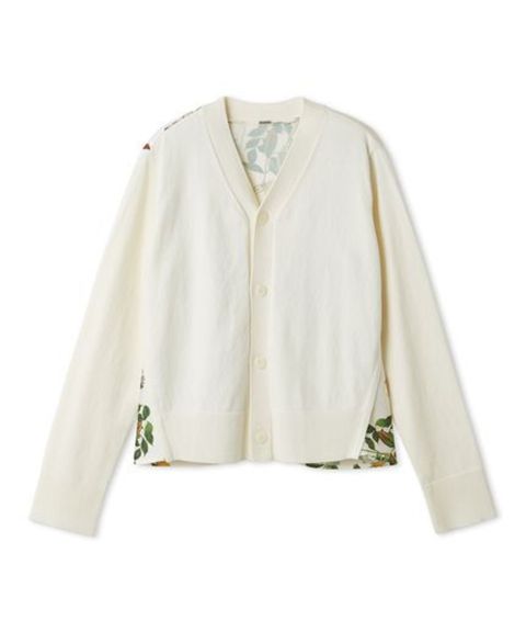 カシミヤコットンボタニカルドッキングカーディガン ( IVR ) 綿 / Vネック / カシミヤ混のコットン糸 / 後身頃サテン生地 / 手洗可 / 09WND261907