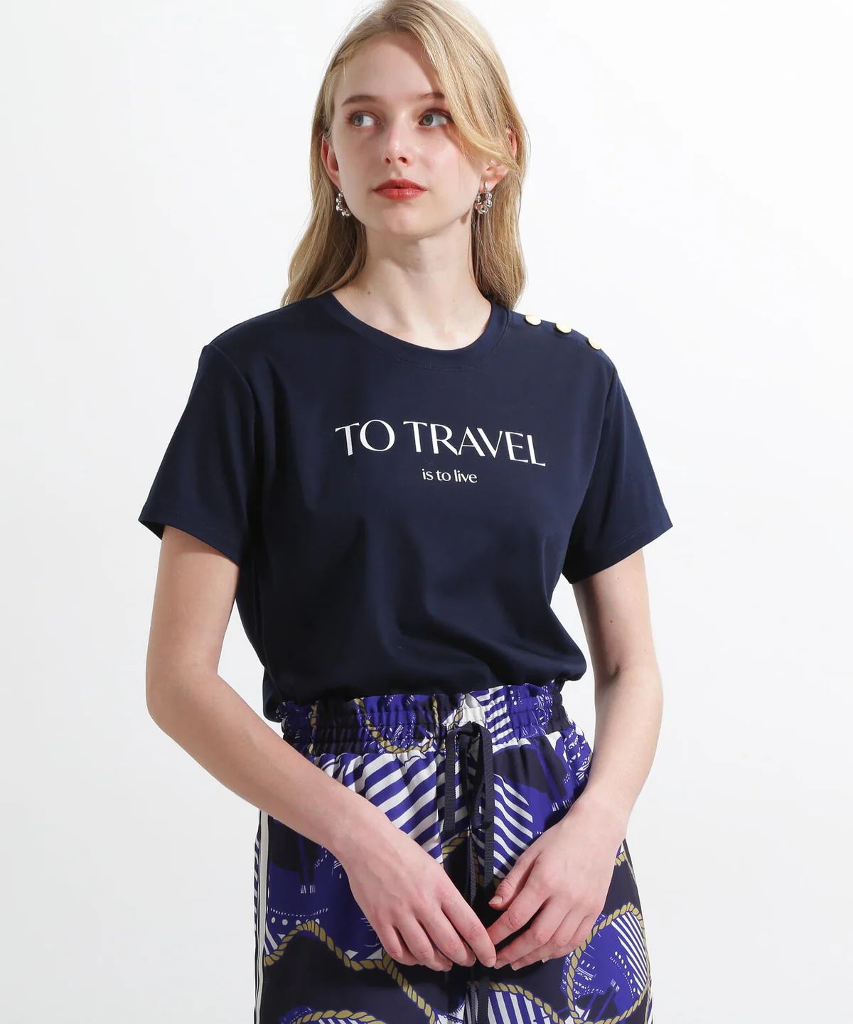 "TO TRAVEL" ロゴTシャツ (ネイビー) / 綿 100% / ウォッシャブル / 0315160521