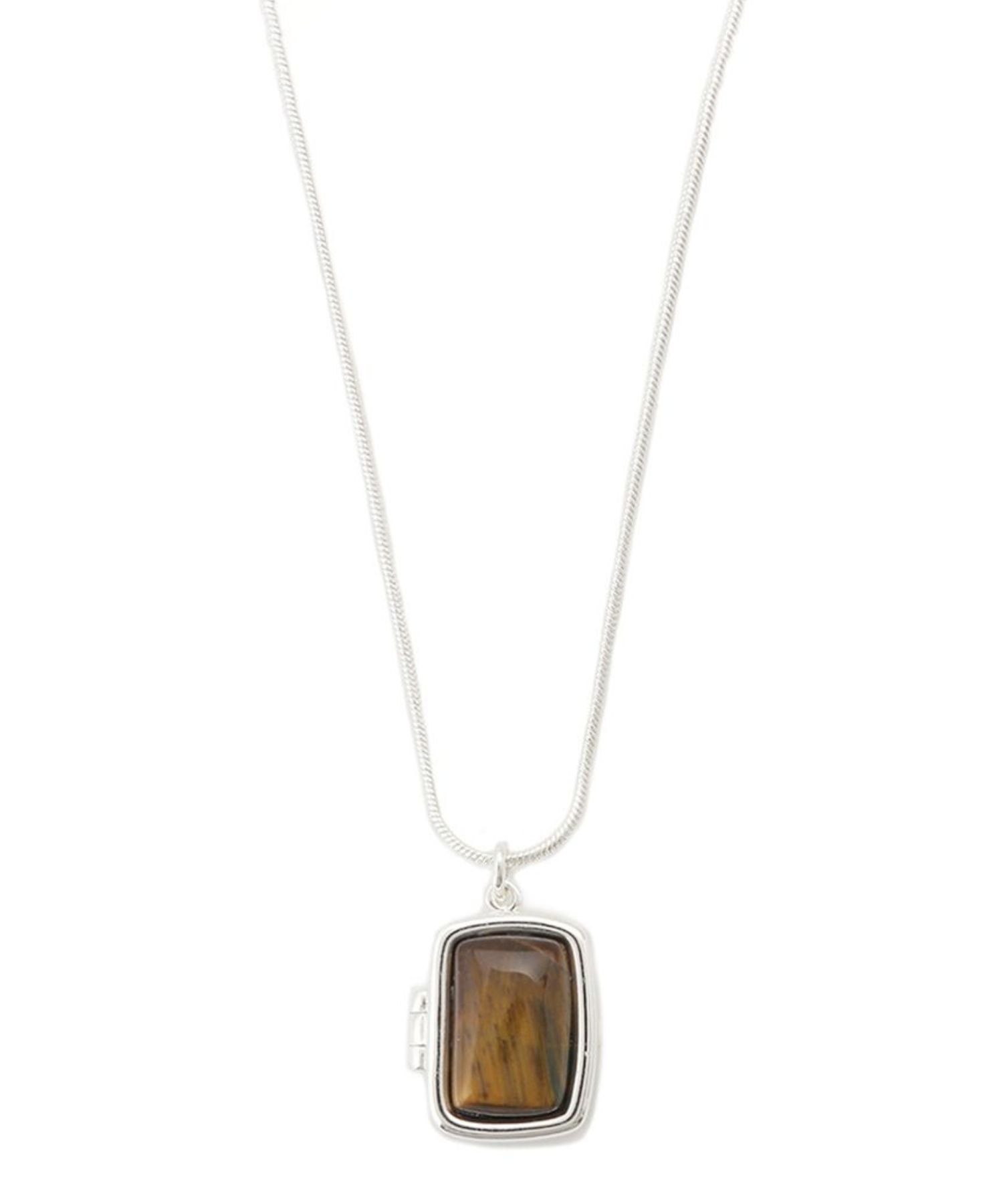 LOCKET PENDANT ネックレス(ブラウン) / 真鍮合金天然石本シルバーメッキ/ MWGA252502