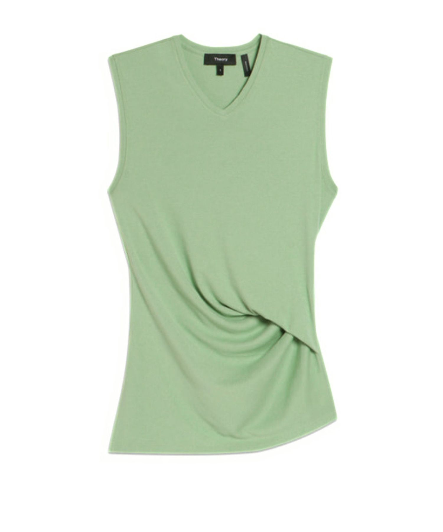 Soft Rib Vneck Cutout Top (デリケートグリーン ) レーヨン / 伸縮性有り / ウエスト斜めドレープ / 手洗可 / 01-6201003