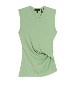 Soft Rib Vneck Cutout Top (デリケートグリーン ) レーヨン / 伸縮性有り / ウエスト斜めドレープ / 手洗可 / 01-6201003