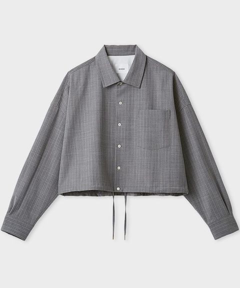 ウーステッドショートシャツ(ストライプ) 羊毛 / ウォッシャブル / 裾にドローコード / MWFB261035