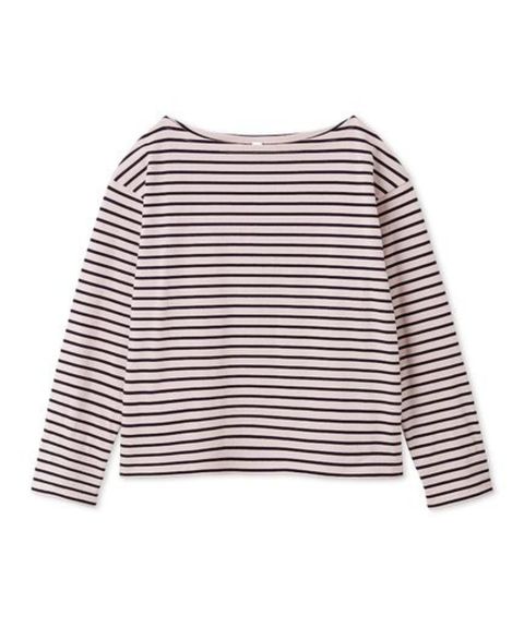 ボートネックボーダーTシャツ ( PNK ) 綿 / オリジナル刺繍 / ロングスリーブ / 透け感無し / 洗濯可 / 09WCT261119