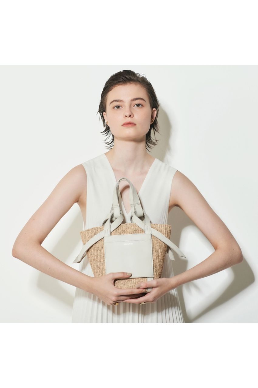 MIRO / V-8593 / Natural × Off white（Black） アバカ / 牛床革 / イタリアンレザー / ハンドバッグ（ナチュラル / オフホワイト）ミロ / マグネット開閉 / カゴバッグ【正規販売店】