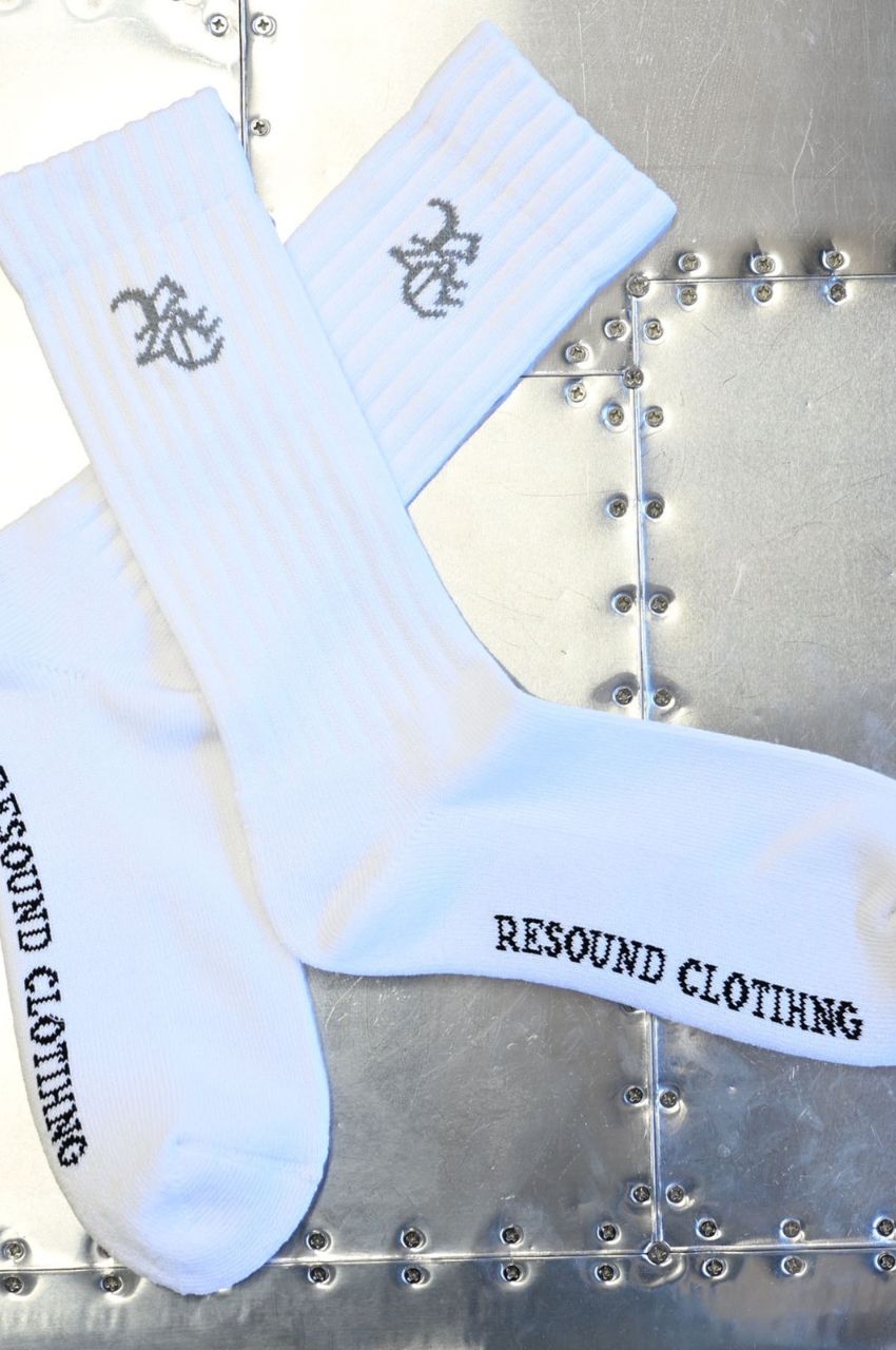 RC SP SOX2 (WHITE) コットン / スポーツソックス/ ロゴ / 長め / 2足セット/ RC-BASIC-SOX3