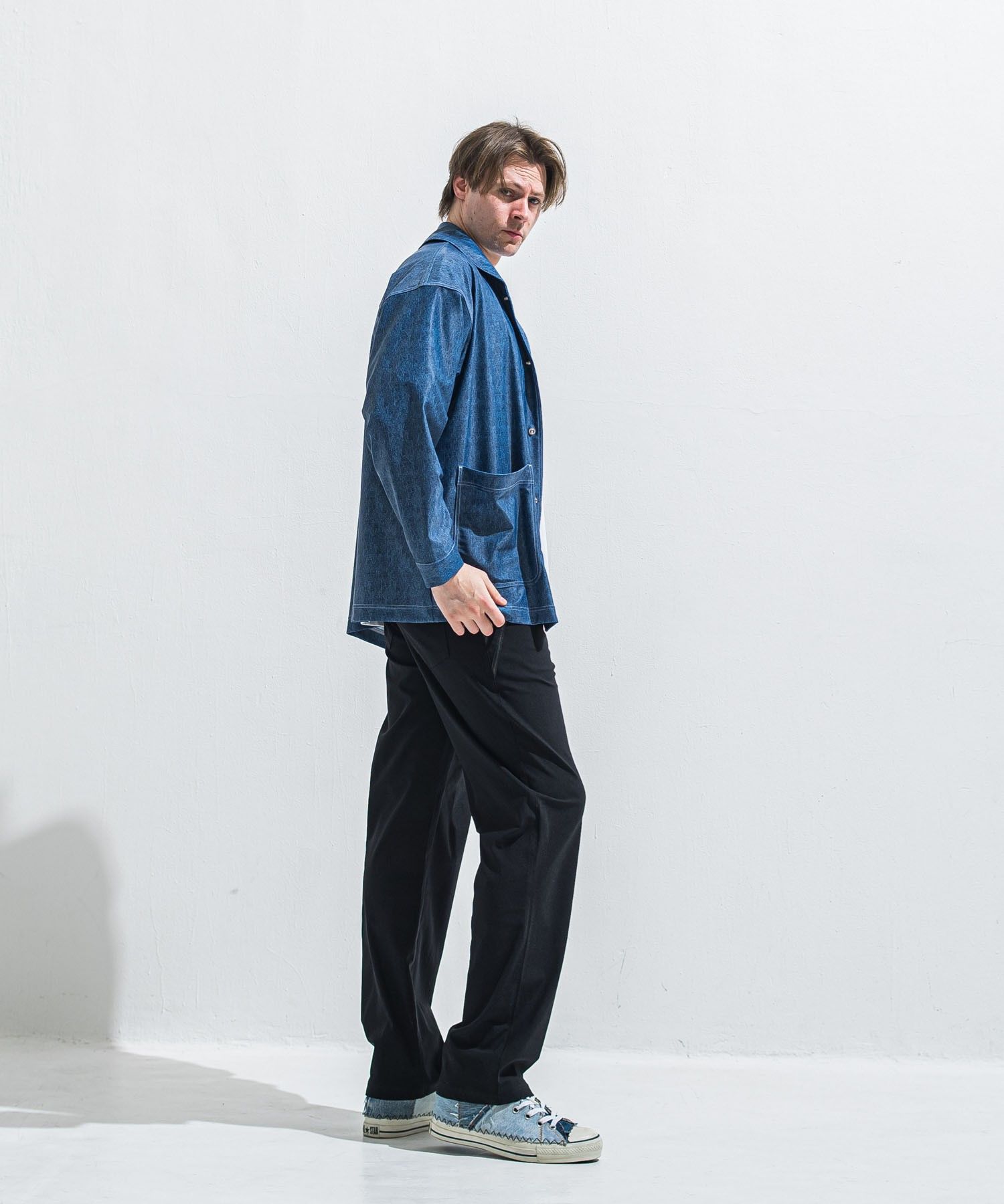 EDGE NYLON SEMI WIDE PT(BKBK) ナイロン/ 360°ストレッチ/ 5ポケット / エコレザーライン / 手洗可 /  RC40-ST-014WT