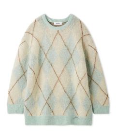 アルパカ混アーガイルミニニットワンピース ( BLU) アクリル/ 羊毛アルパカ混紡 / ミニ丈 / 09WNO255052