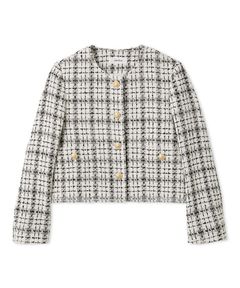 クロップド金釦コンパクトツイードジャケット (WHT  ) ポリエステル / 裏地有り / 金ボタン / 09WFJ261004