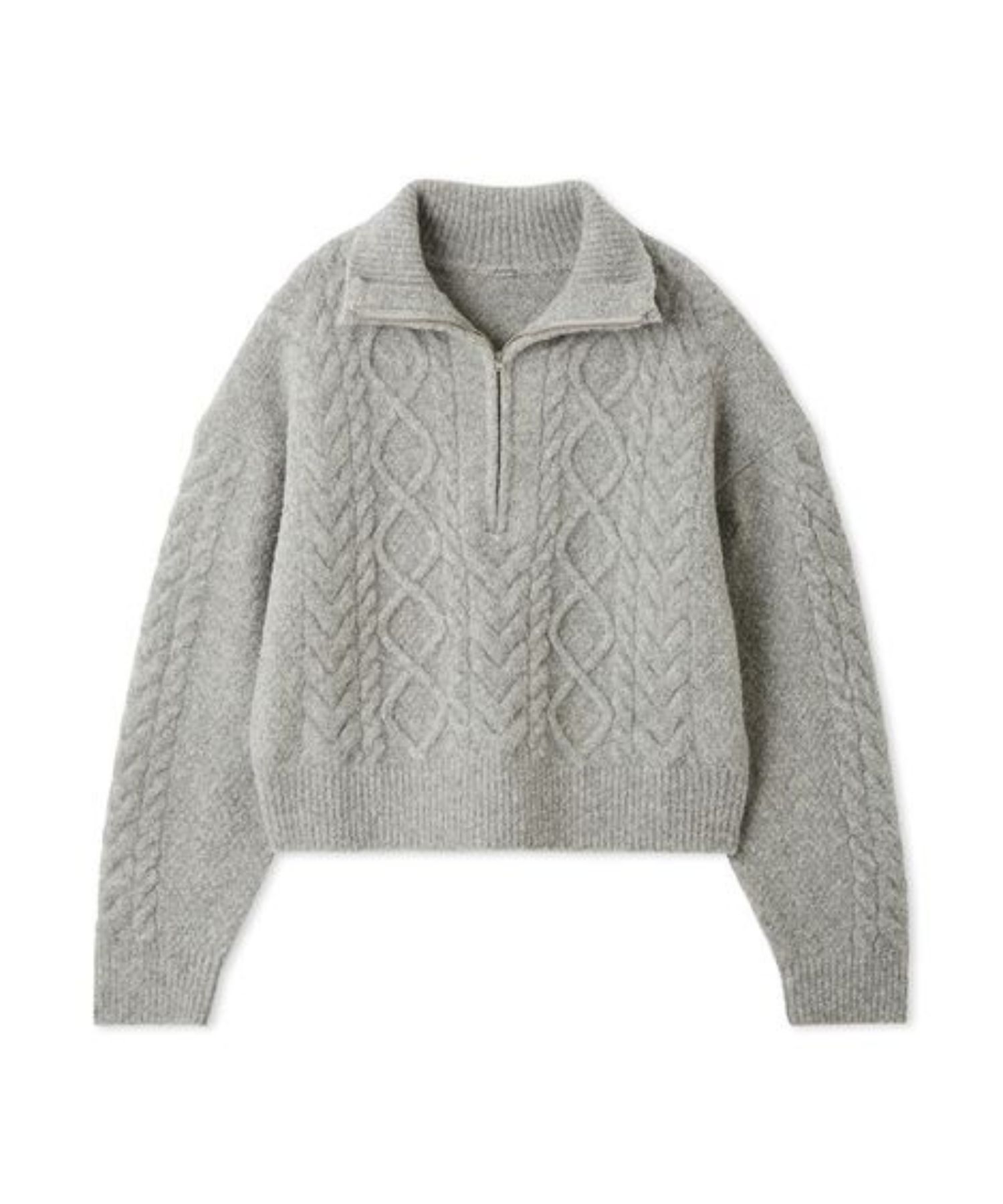 アランブークレーハーフジップニットプルオーバー ( GRY ) ウール / アラン柄 / 柔らかい / 短め丈 / 09WNT255065