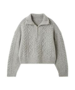 アランブークレーハーフジップニットプルオーバー ( GRY ) ウール / アラン柄 / 柔らかい / 短め丈 / 09WNT255065