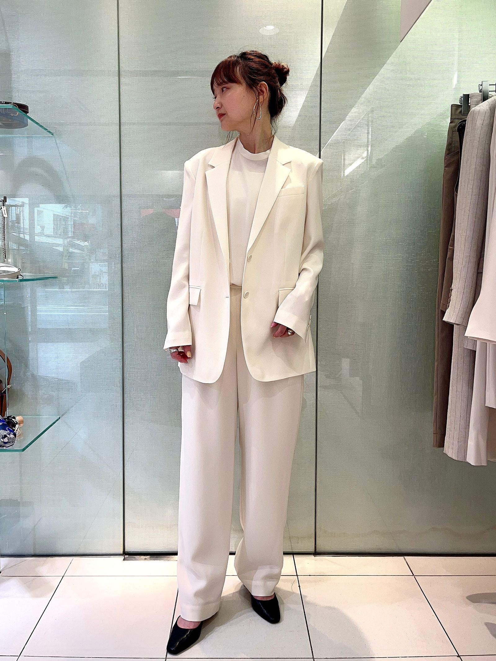 Satin Crepe Straight Blazer(ライス) / トリアセテート / ウォッシャブル / 01-5204102