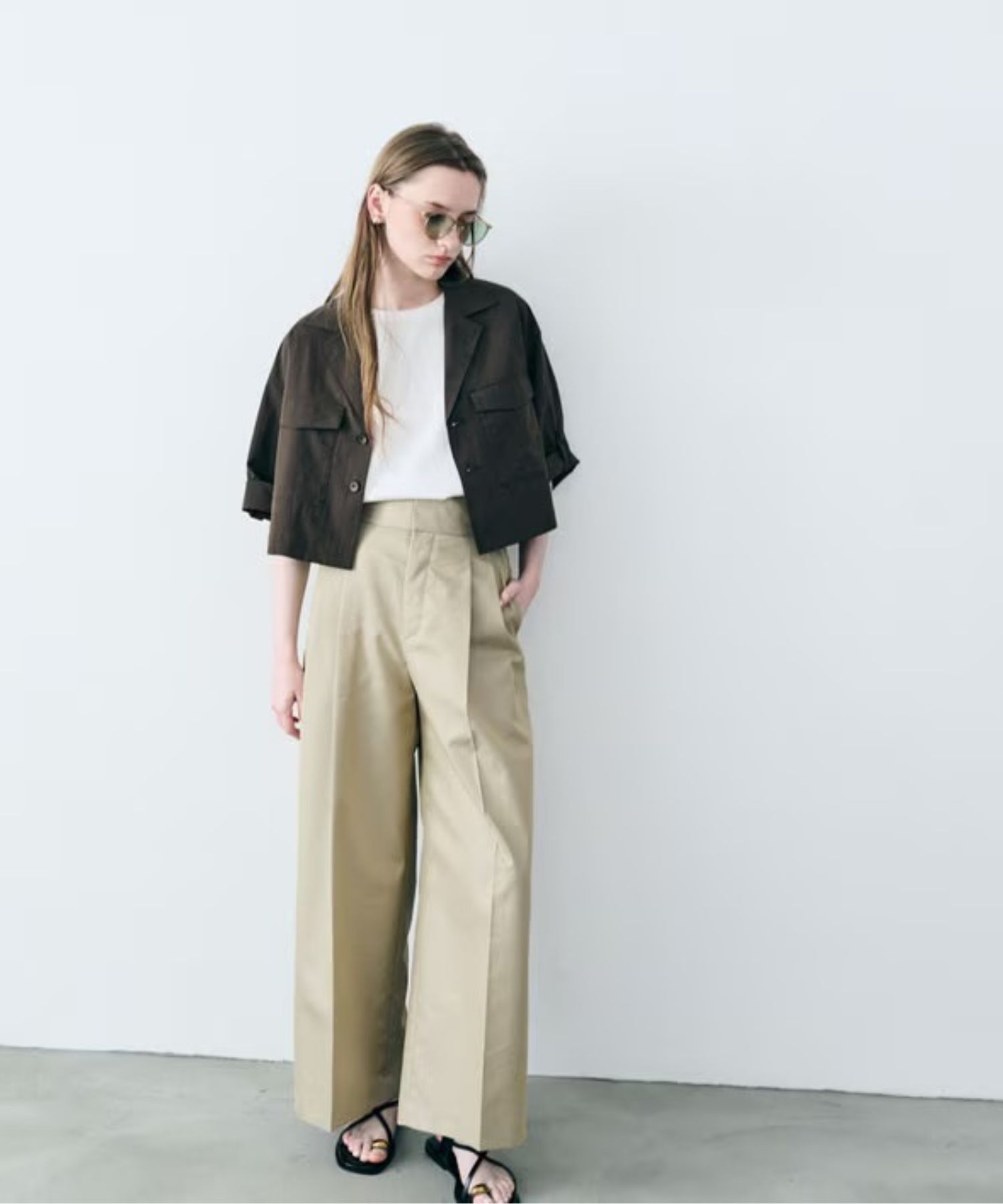 クールタッチカラータイプライターシャツジャケット(ダークブラウン) ポリエステル / ウォッシャブル / ショート丈 / JKUVLS0402