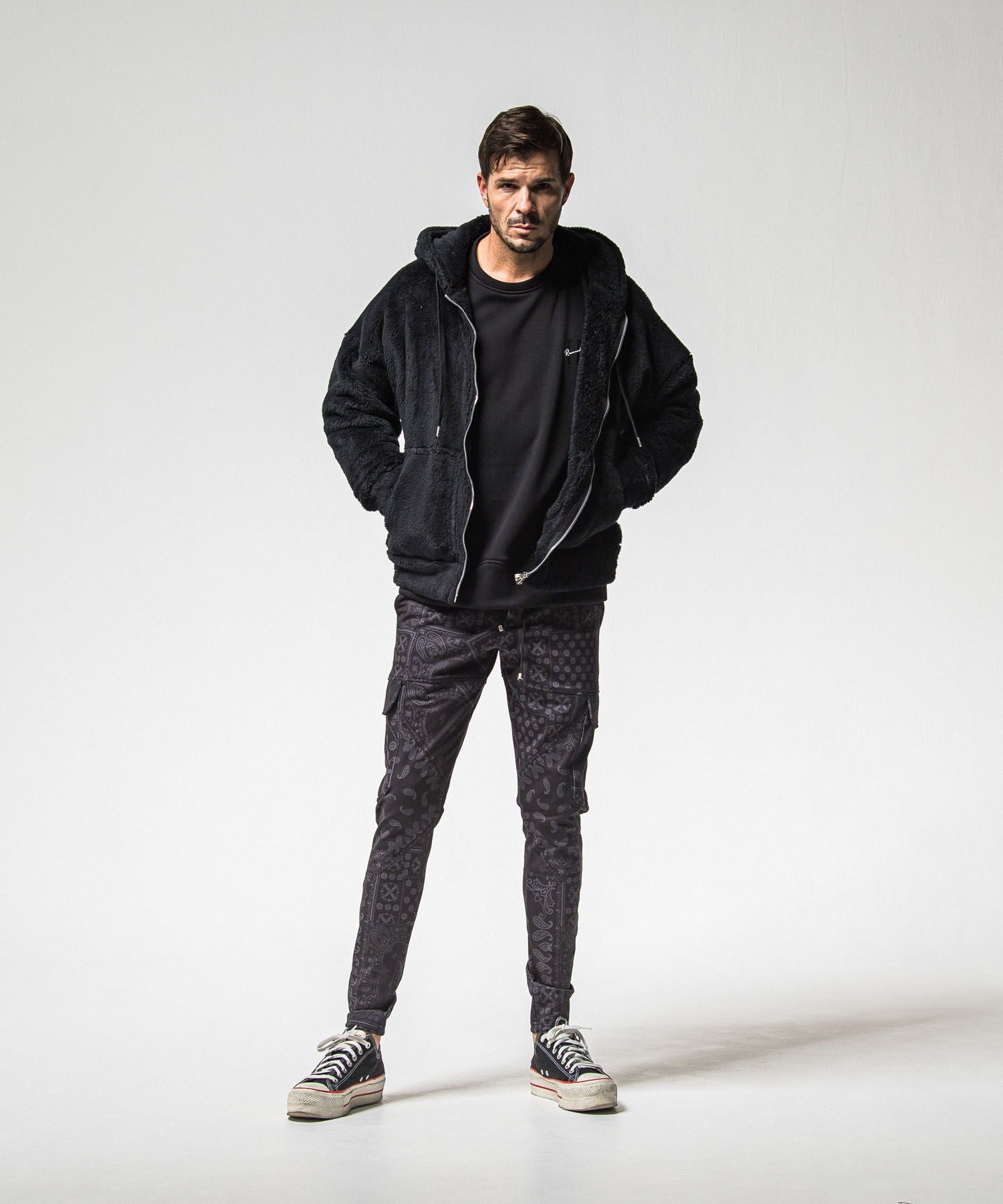 BOA zip loose hoodie (BLACK) ポリエステル / サイドパッチポケット / オーバーサイズ /ドロップショルダー / 軽量 /   RC38-C-007